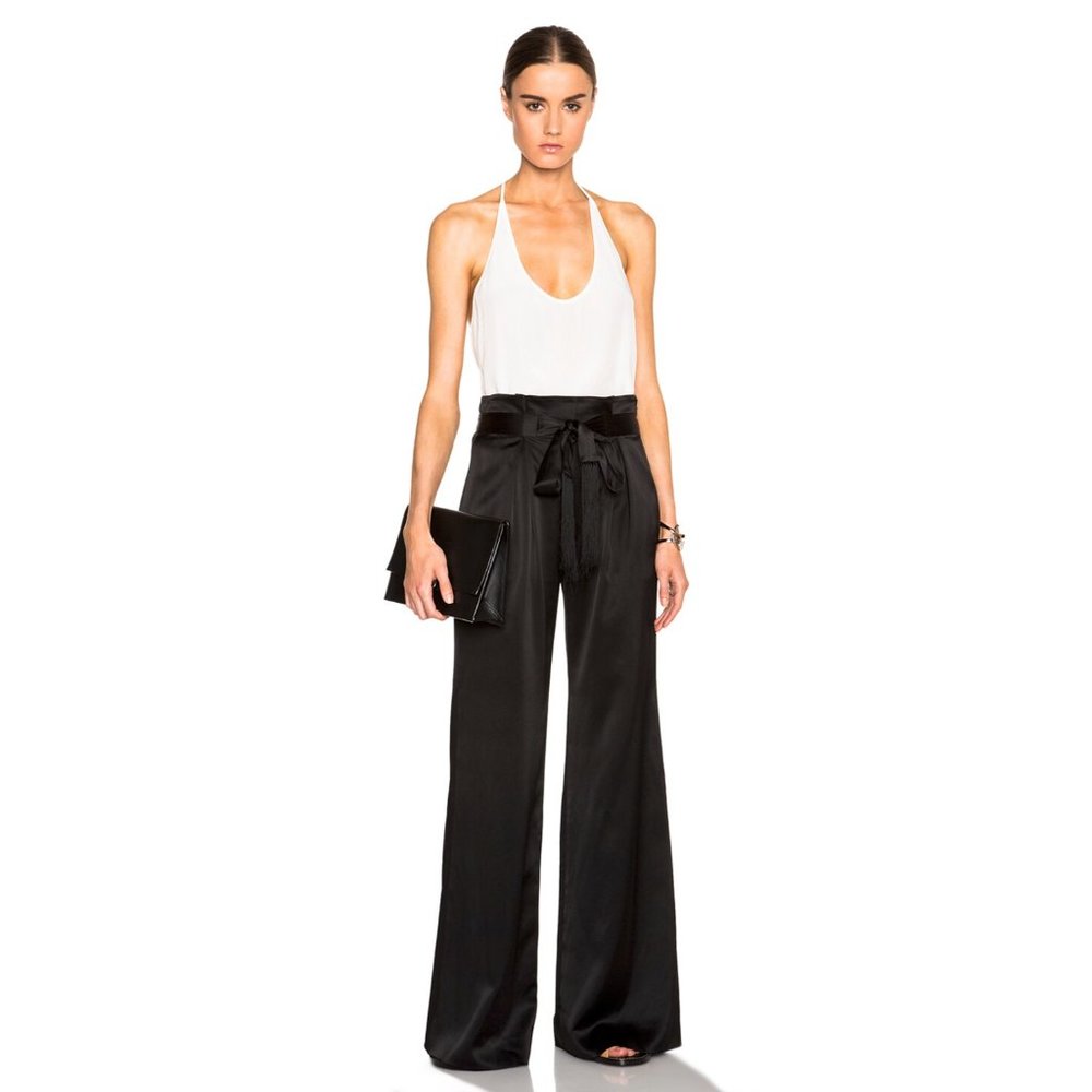 L'Agence Black Satin Wide Leg Trousers Size 2